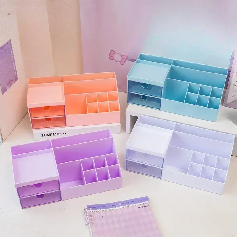 1 Piece Cute Pen Desk Holder Storage Box Organizer Girl Drawer-type Desktop Student Stationery Handbook Nine Grids Storage Box