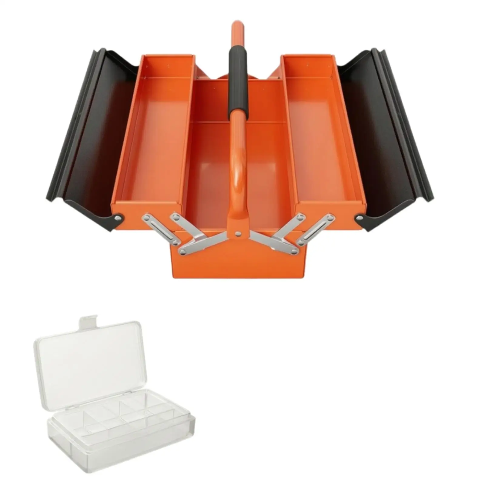 Portable Steel Industrial Storage Chest with Folding Frame and Articulated Supports for Home Workspace Organization