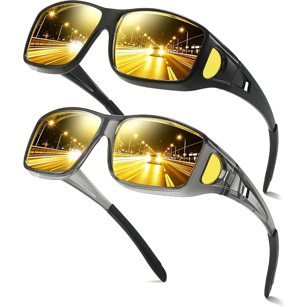 2 Pack Night Vision Fit Over Eyewear for Men & Women