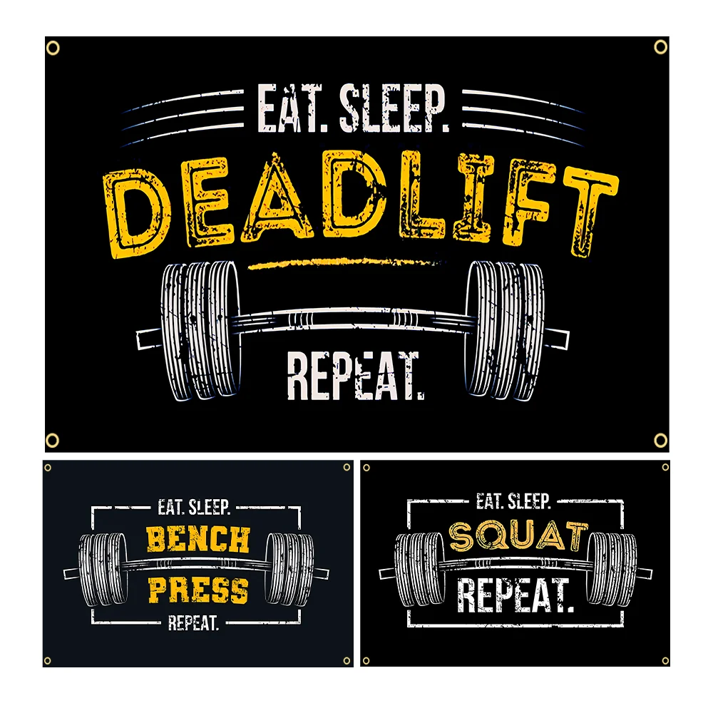 3Jflag  90x150cm EAT. SLEEP. TRAIN REPEAT. Flag  Motivational Workout Posters Wall Chart Exercise Gym Banner