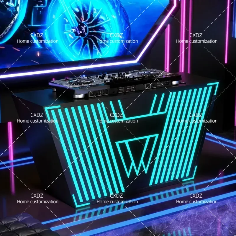 Luminous DJ Table Electronic Audio Mixer Stand with Dish Rack Customizable Lighting Console for Home Studio and Live