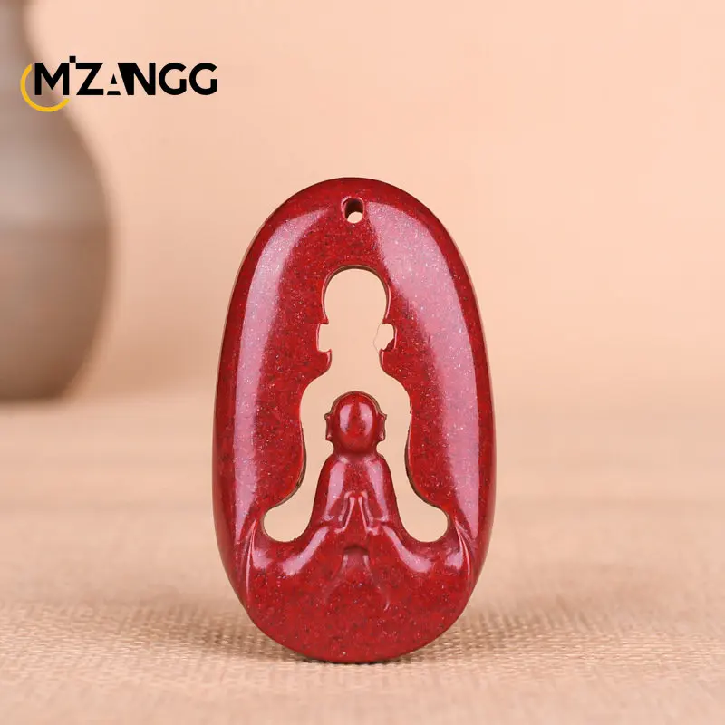 Natural Vermilion Enlightenment Pendant Hand-carved Buddha Pendant Male and Female Auspicious Object Buddha Gong Jewelry