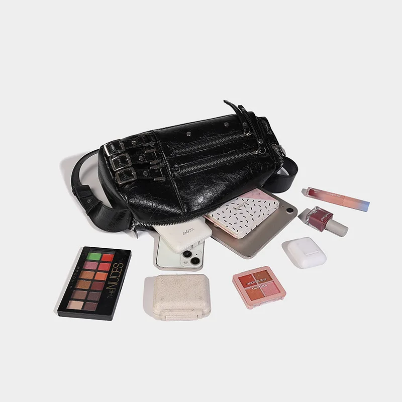 Niche Design Women Pillow Vintage Underarm Bags New Wide Strap Girls Motorcycle Shoulder Bag PU Leather Crossbody Bag Purses