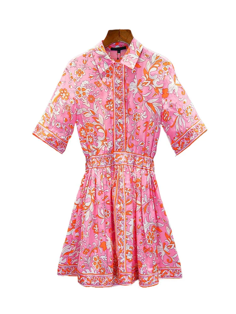 

M Home Nan You High End Women's Summer Printed Collar irt Dr Commute Simple Sle High Waist ort Sve A-Line Skirt
