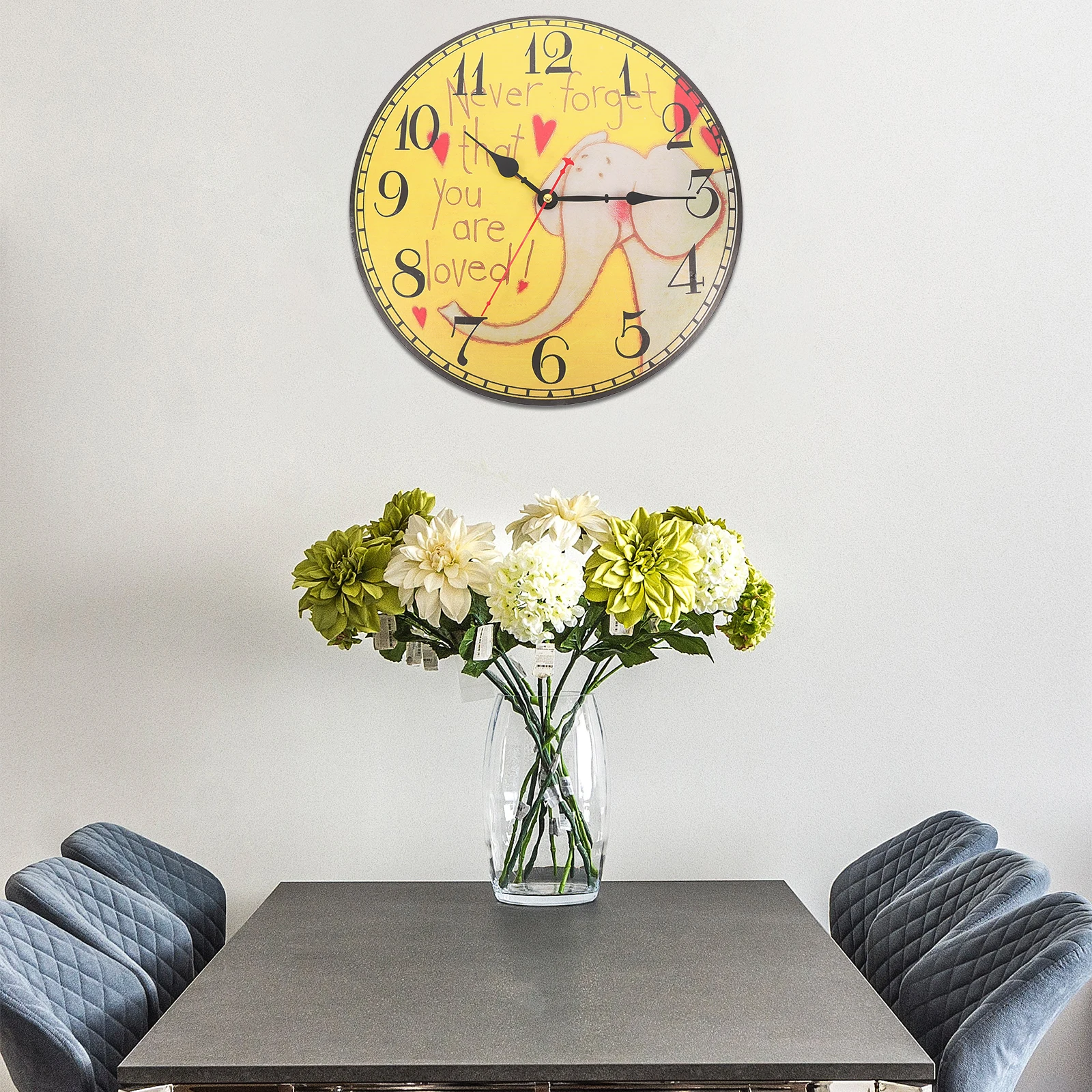 

1pc Retro Wall Vintage Hanging for Living Room Office Decorative Yellow Wooden Quiet Design Easy Install Wall Clock