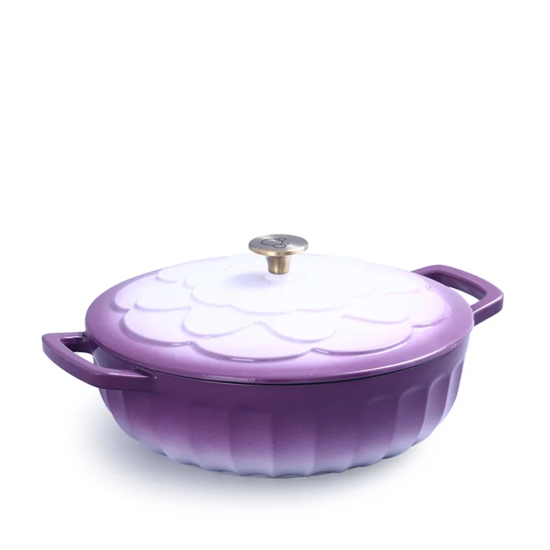 

Heavy Duty Cast Iron Dutch Oven - Non-Toxic Coating-Free Mom Pot, Colorful Enameled Casserole with Embossed Design