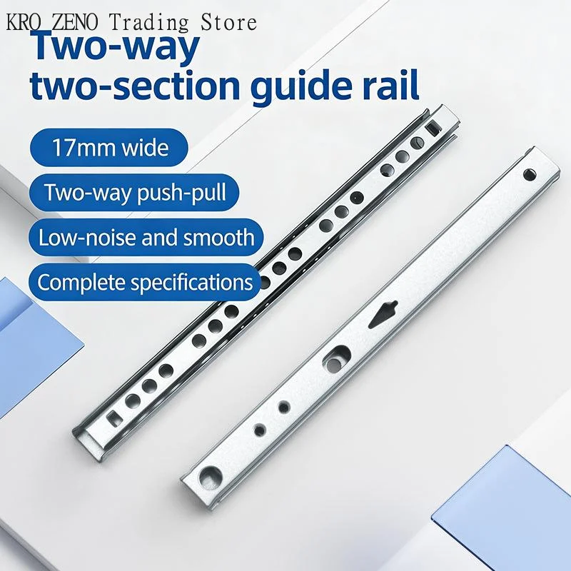2Set Smooth Glide Bearing Drawer Slides 17mm Wide Two Way Slide Drawer Glides 8