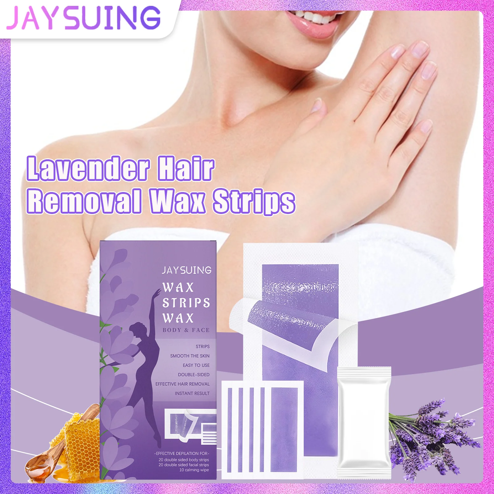 

Восковые полоски для удаления волос лаванды. Нежные и не раздражающие листья. Гладкая и питательная кожа. Многоцелевые восковые полоски для тела.