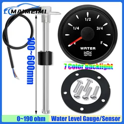 Pointer Auto Car Boat 52mm Water Level Gauge 7 Color LED 100~600mm 0-190Ohm Water Level Sensor Water Tank Meter Indicator 12V24V