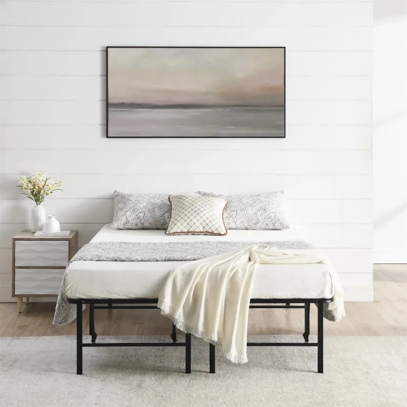 Mainstays 18-Inch High Profile Foldable Steel Platform Bed Frame with Underbed Storage No Box Spring Needed