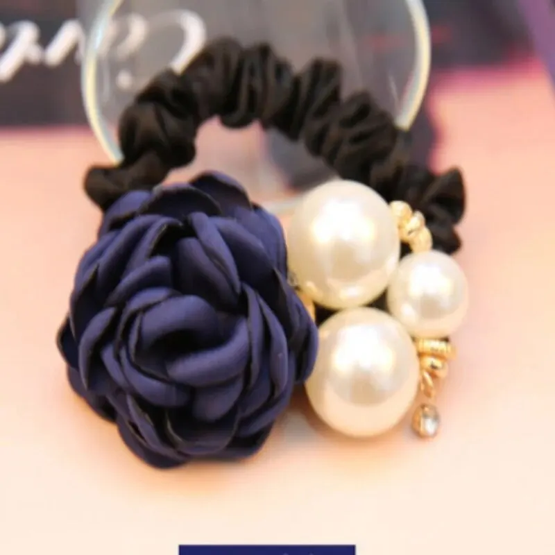 Everyday Pearl Rose Flower Hair Accessories Camellia Hair Rope Scrunchie