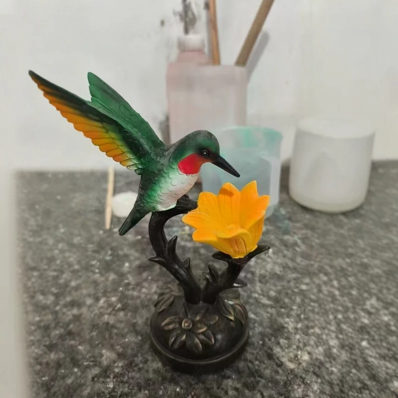 Creative Resin Hummingbird Flower Lantern Ornament Nordic Style Home Desktop Decoration Crafts Living Room Decoration