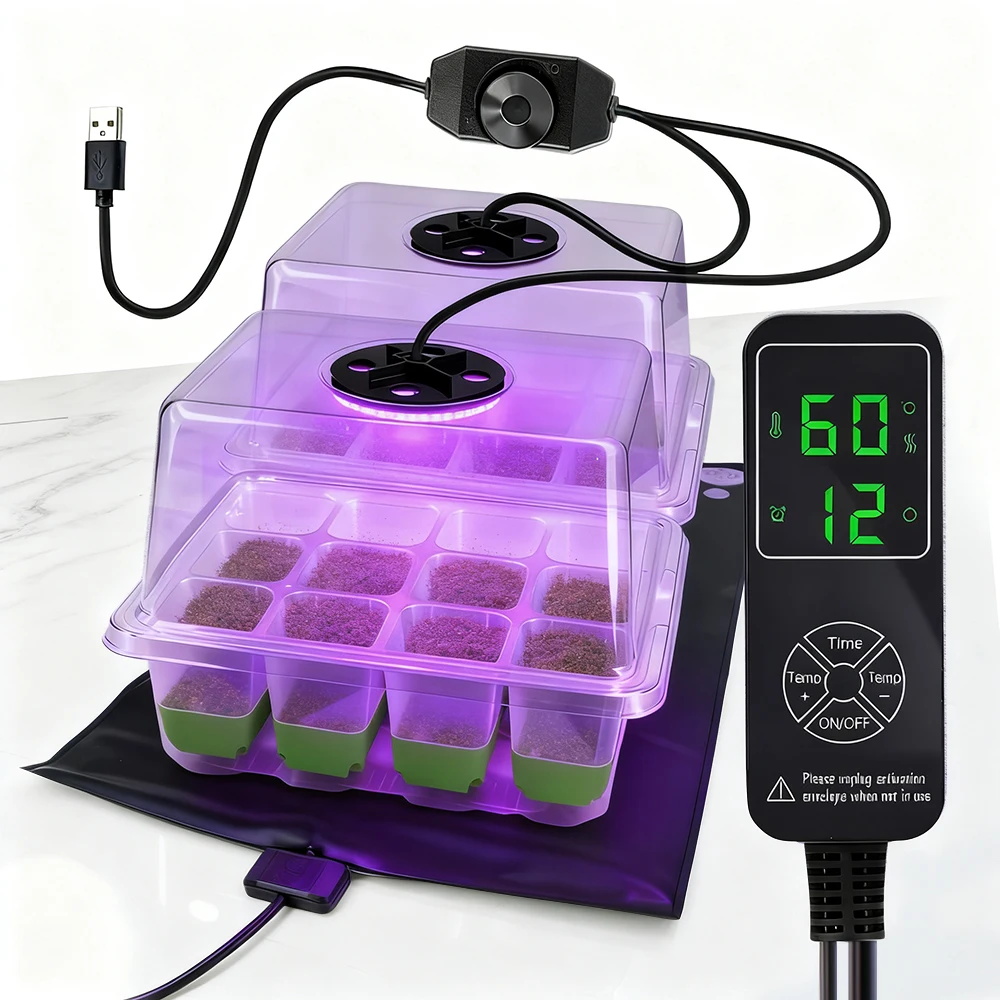 

Нагревательный коврик для растений, 16 Вт, светодиодный светильник полного спектра для роста, стартовый лоток для рассады, комплект для клонирования теплицы, коробка для проращивания детской комнаты