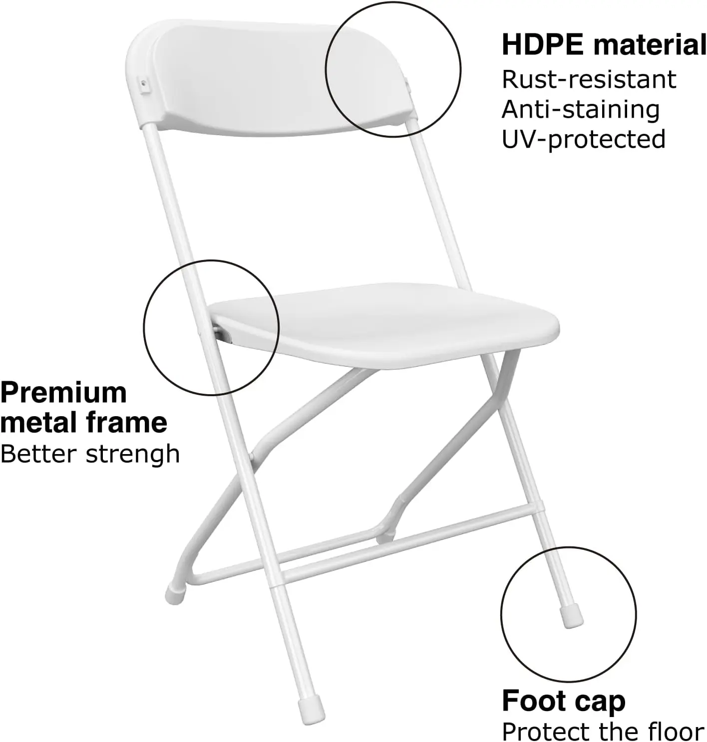 Witte klapstoelen, draagbare feeststoelen, plastic klapstoel, stapelbare commerciële stoelen met stalen frame voor kantoor