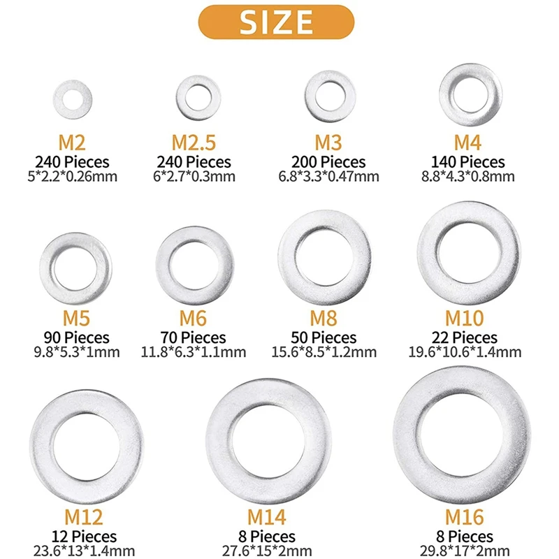 WieshammSet-Rondelles Plates en Acier Inoxydable, 1080 Pièces, 11 Tan