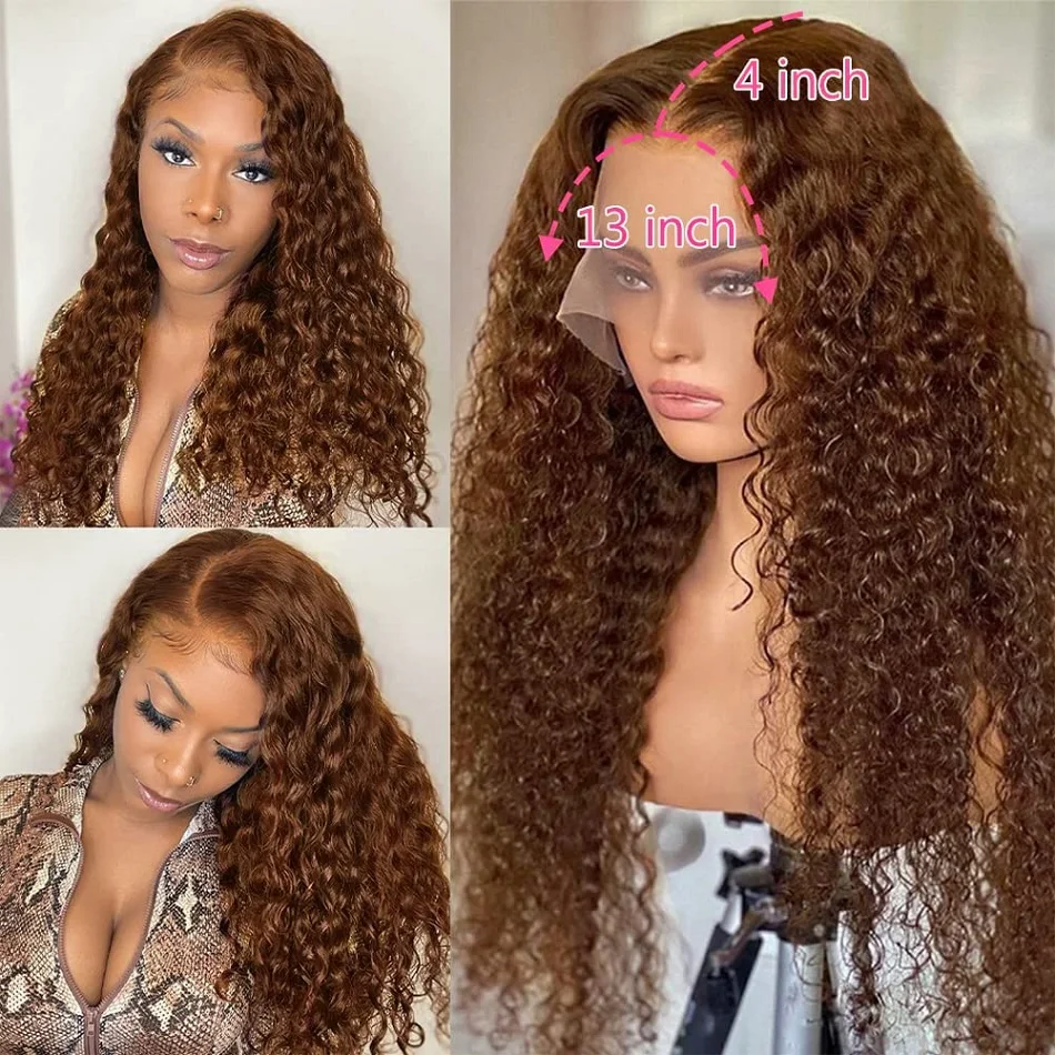 

Chocolate Brown Kinky Curly 13x4 13x6 Hd Transparent Lace Frontal Wig Brazilian Wigs Human Hair 4x4 Gluess Wig Hair For Women