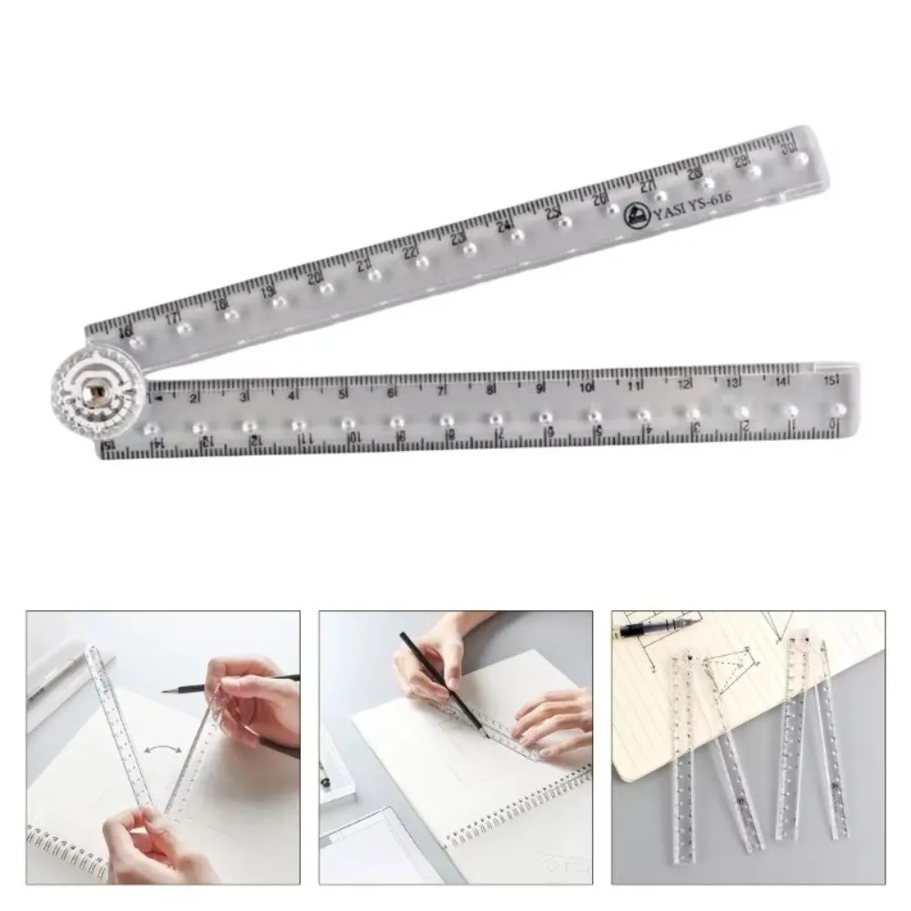 Creative Portable Acrylic Ruler Transparent Straight Edge Plastic Ruler Lightweight 30cm Length Folding Ruler School Use