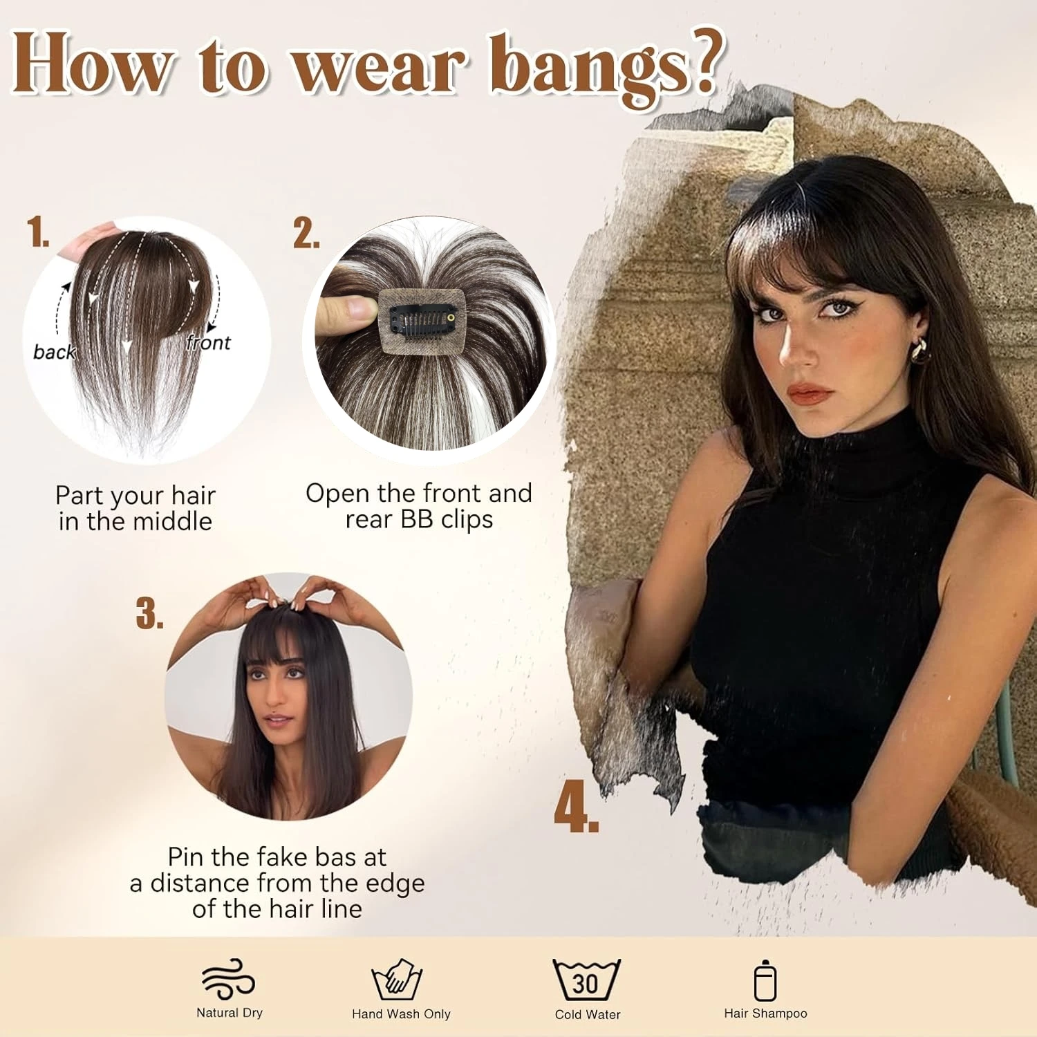 Natural Human Hair Fringe 360° Full Coverage Clip Ins Bangs Transparent Lace Air Bangs Women Hairpiece Fake Bangs Breathable