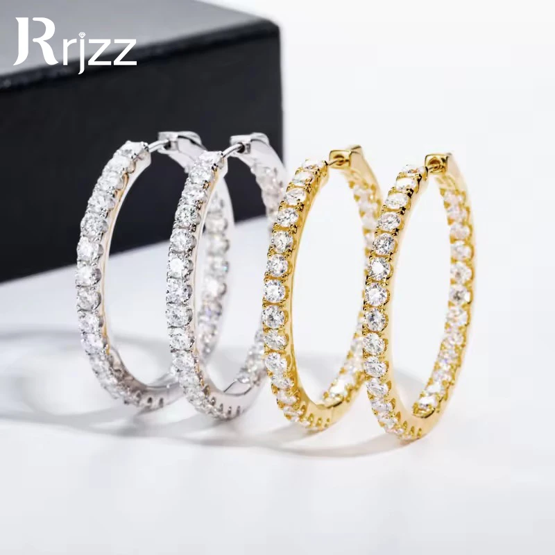Rrjzz 5A Zircon Huggie Hoop Earrings 14K Gold Plated CZ Lab Created Diamond Earrings for Women Hypoallergenic Jewelry Gift