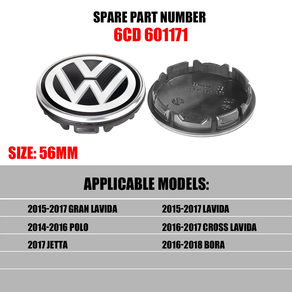 4 Stück 56mm 65mm Auto-Radnabenkappen Abdeckung Emblem Auto-Dekorationszubehör für VW Volkswagen Golf Polo Jetta Passat Touran