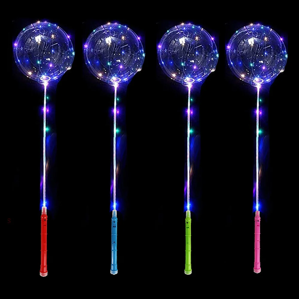 5/10 Sets LED Light Up BoBo Balloons Colorful 3 Levels Flashing Handle 20 Inches Bubble Balloon 70cm Stick Birthday Party Decor