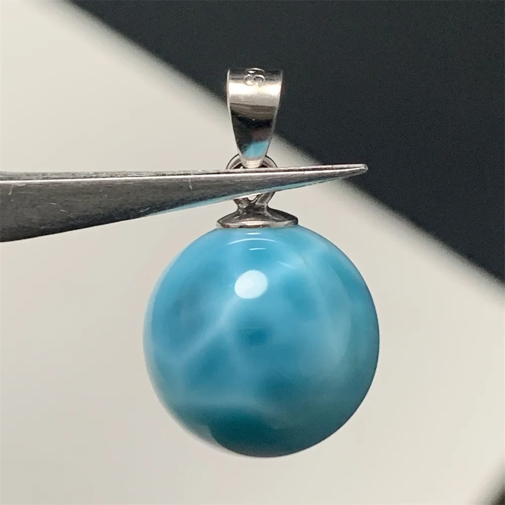 Clear Tortoisesh Natural Icy Blue Larimar Beads Pendants for Women 8-12MM Beans 925 Silver Larimar Necklaces Watery Blue Jewelry