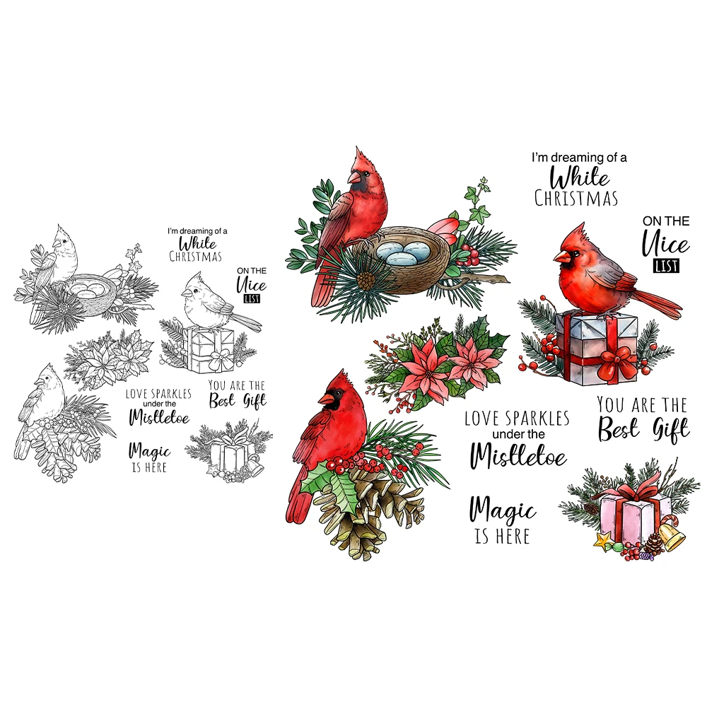 Mangocraft Cute Christmas Birds And Leaves Clear Stamps Xmas DIY Scrapbooking Supplies Silicone Stamp For Cards Albums Decor