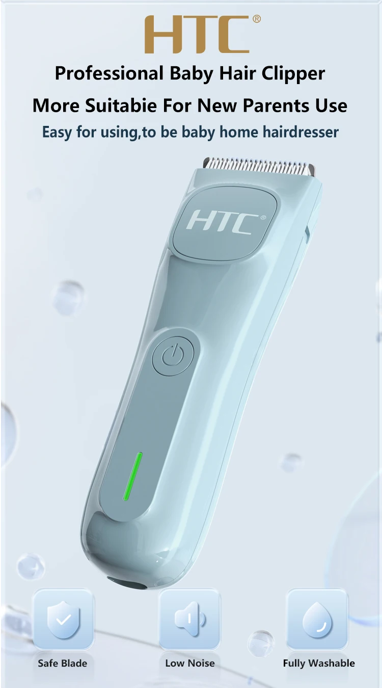 Htc Kids Hair Trimmer Waterproof Ipx6 Fully Washable Lithium Batter With Low Noise Sleep Haircut Home- Use Baby Hair Clipper