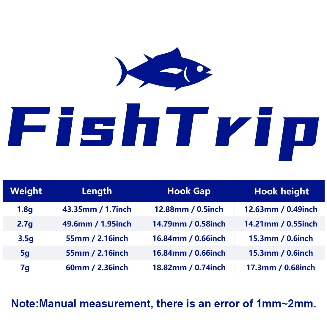 FishTrip 10Pcs Wobble Jig Head 1.8g~7g Fishing Hook Weedless Underspin Bass for Fishing Saltwater Freshwater