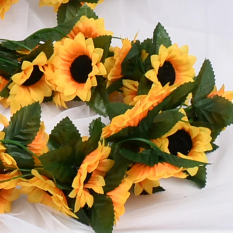 2.3M Simulated Sunflower Decoration Artificial Vine Yellow Fake Silk Flower Vine Plus Orchid Tree Wedding Party Wedding Decor