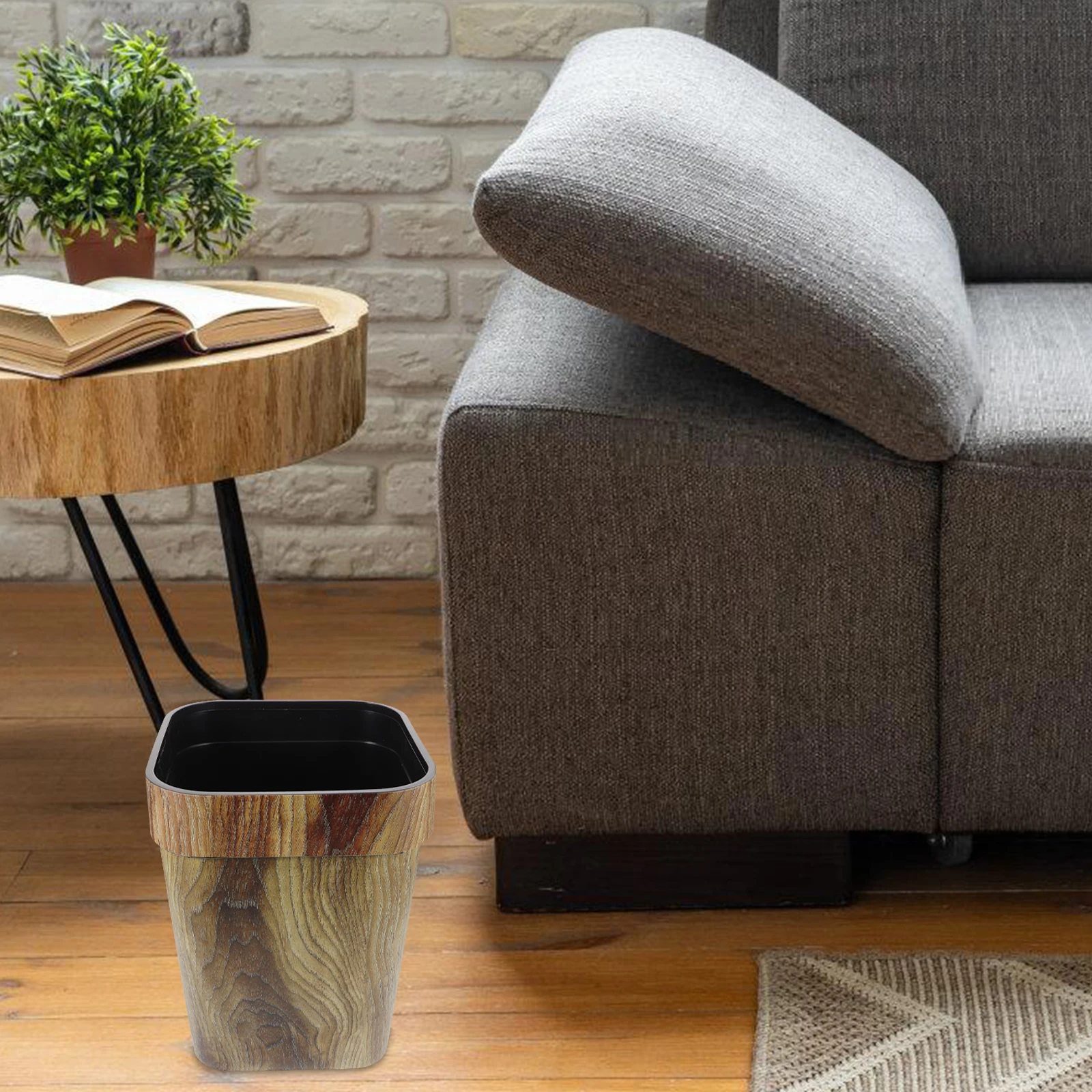 

Simulated Solid Wood Household Garbage Can 14L Large Capacity Eco-Friendly Pp Material Multi-Scene Kitchen Bedroom Living Room