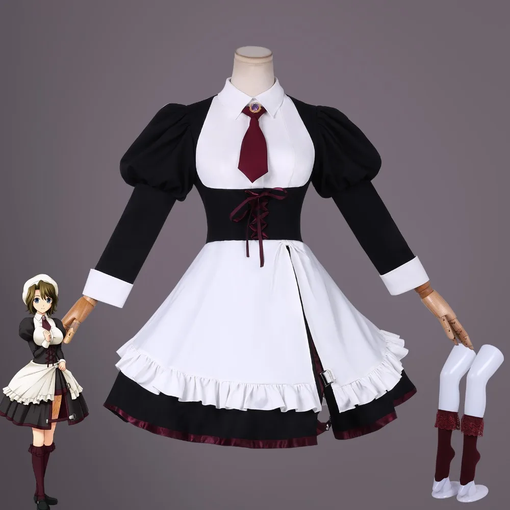 

Umineko When They Cry Shannon Cosplay Maid Outfit with Hat Socks Set Adult Women Halloween Comic Con Carnival Stage Outfit