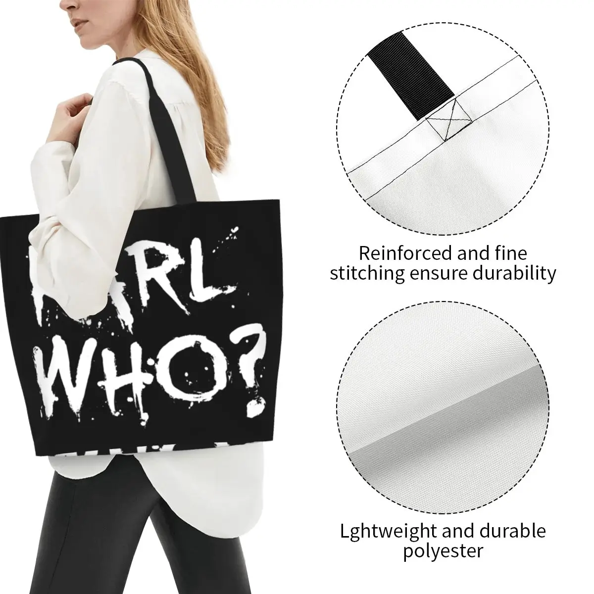 Stylish Woman Slogan Karl Who Big Shopping Bag Large Capacity Merch Grocery Bag