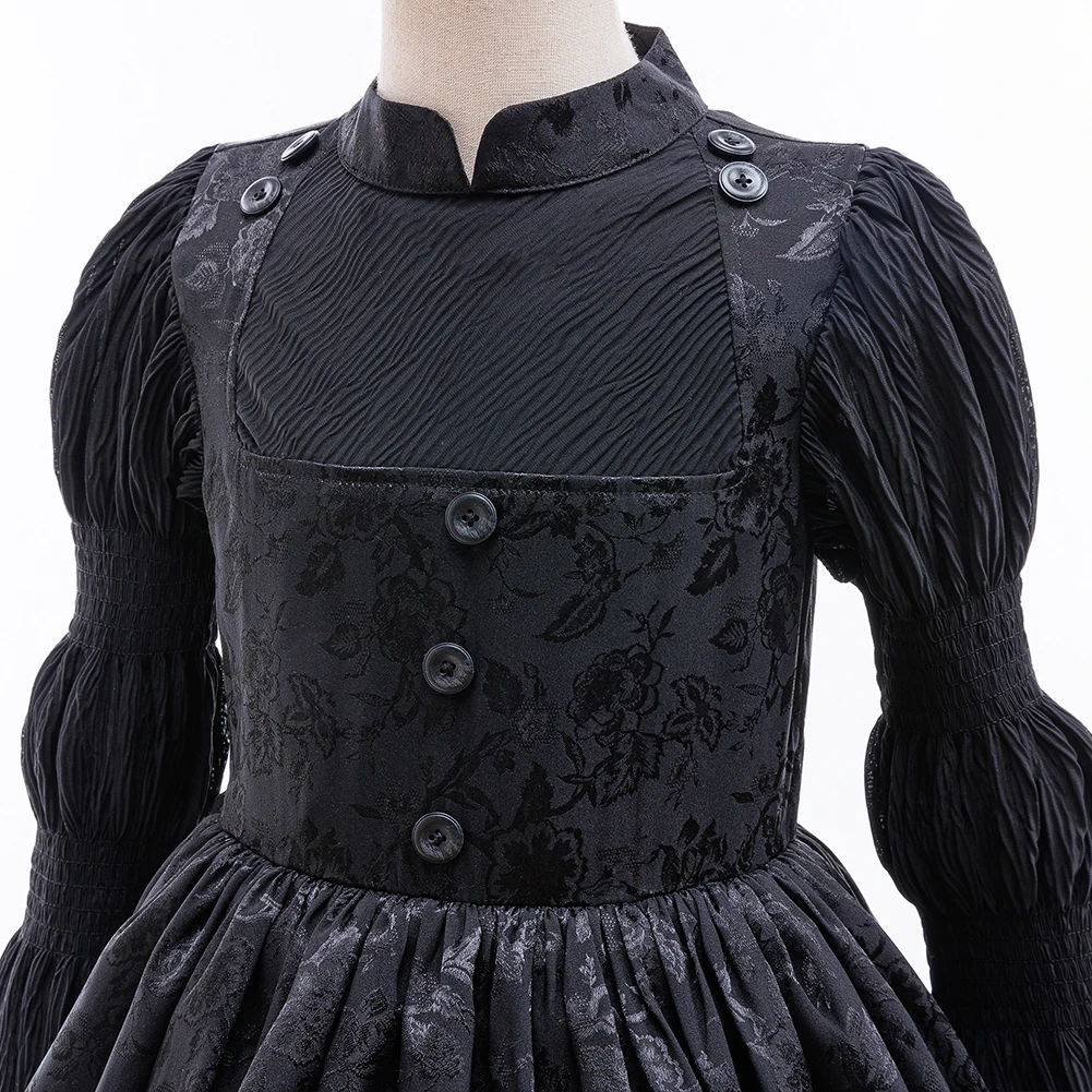 Mädchen Langarm Schwarzes Kleid Ausgefallenes Hexen-Cosplay-Kostüm Hexen-Halloween-Kleid Karneval Geburtstagsfeier Kinderkleidung – Detail 4