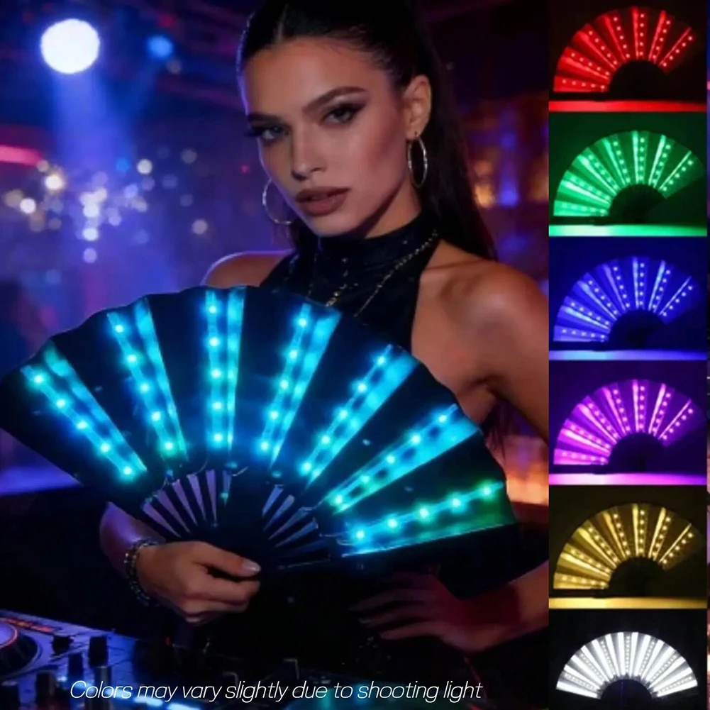 LED Luminous Folding Hand Fan,Vibrant LED Colors With Multiple Modes,Perfect For Outdoor Raves, Festivals & Night Parties