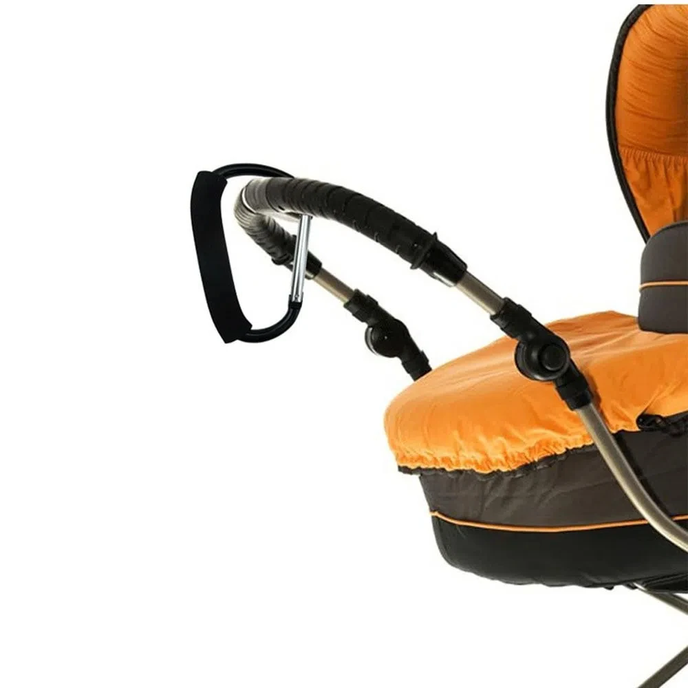 2Pcs Multifunction Baby Stroller Hook D-Ring Aluminum Alloy Carriage Hanger Sponge Handle Soft Grip Shopping Bag Clip Hooks