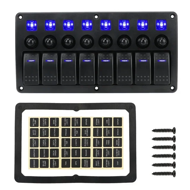 Cruise ship 8-position ship type switch, combination panel with overload protection box 12-24v universal