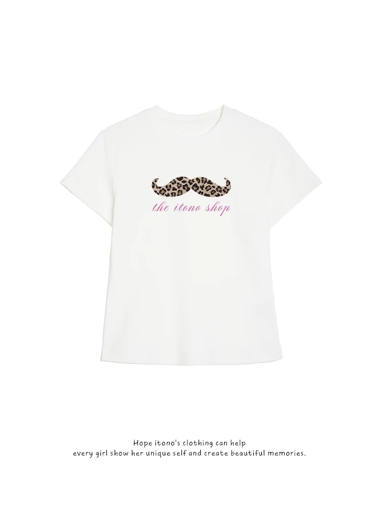 American Retro Design Leopard Print Short Sleeve Slim Fit T-Shirt Women Early Light Style Hot Girl Top Shoulder Width Regular