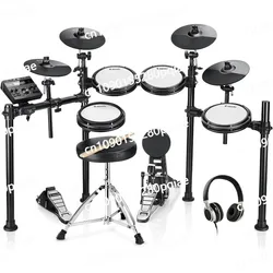 Donner DED-200X Electronic Drum Set, Electric Drum Kit with Quiet Mesh Drum Pads, 2 Cymbals w/Choke