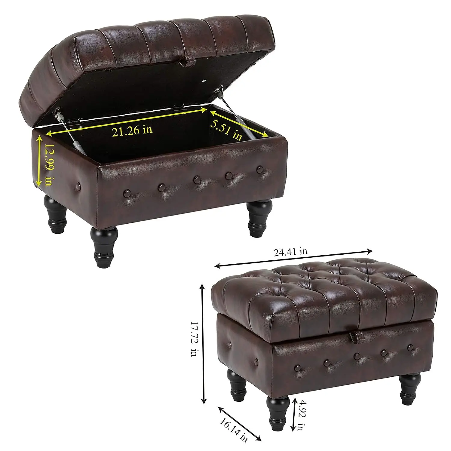 PU Leather Storage Ottoman Coffee Table, Button Tufted Footstool for Living Room & Office, Toy Box Stool, Brown, Customized
