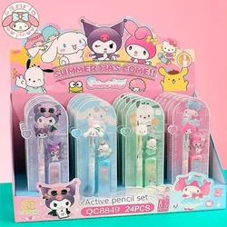 Sanrio 12/24pcs Mechanical Pencil Cute Kuromi Cinnamoroll My Melody 0.5 Black Students School Supplies Stationery Set Wholesale