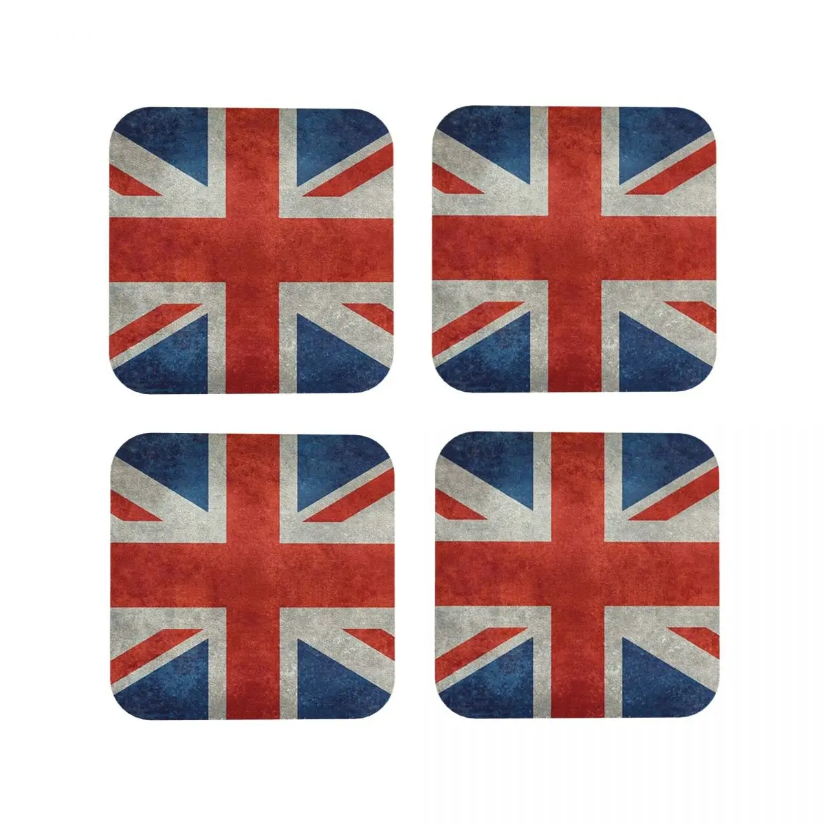 British Union Jack Flag Grungy Vintage Version Coasters Kitchen Placemats  Insulation Cup Coffee Mats  Tableware Pads Set of 4