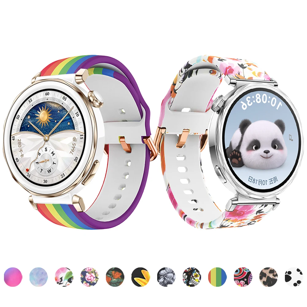 

Ремешок для Huawei Watch GT5/GT5 Pro 18 мм, универсальный резиновый браслет с принтом для Huawei GT4/GT5 41 мм GT5 Pro 42 мм, быстросъемный ремешок