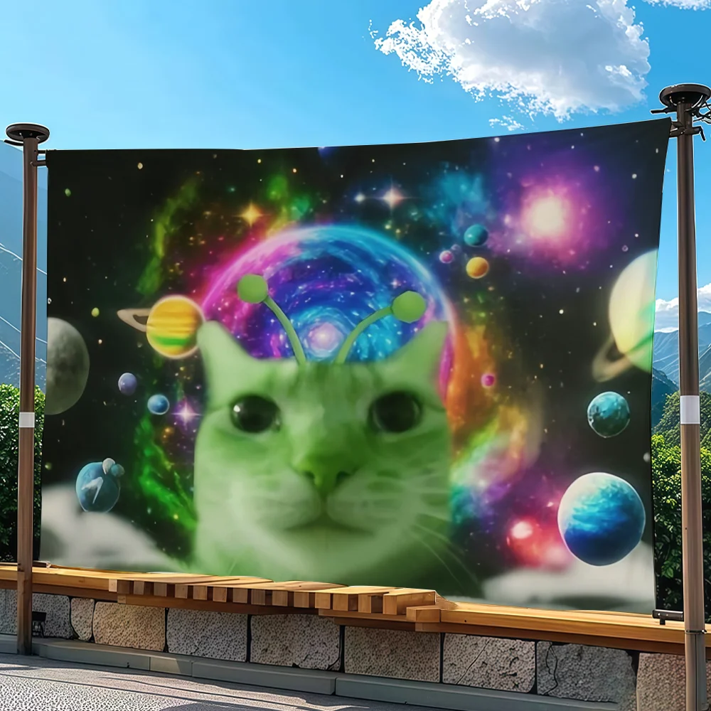 Funny Silly Cat Meme flag Advertising Banner for Camping Decoration Outdoor & Garage Wall Hanging Decorations