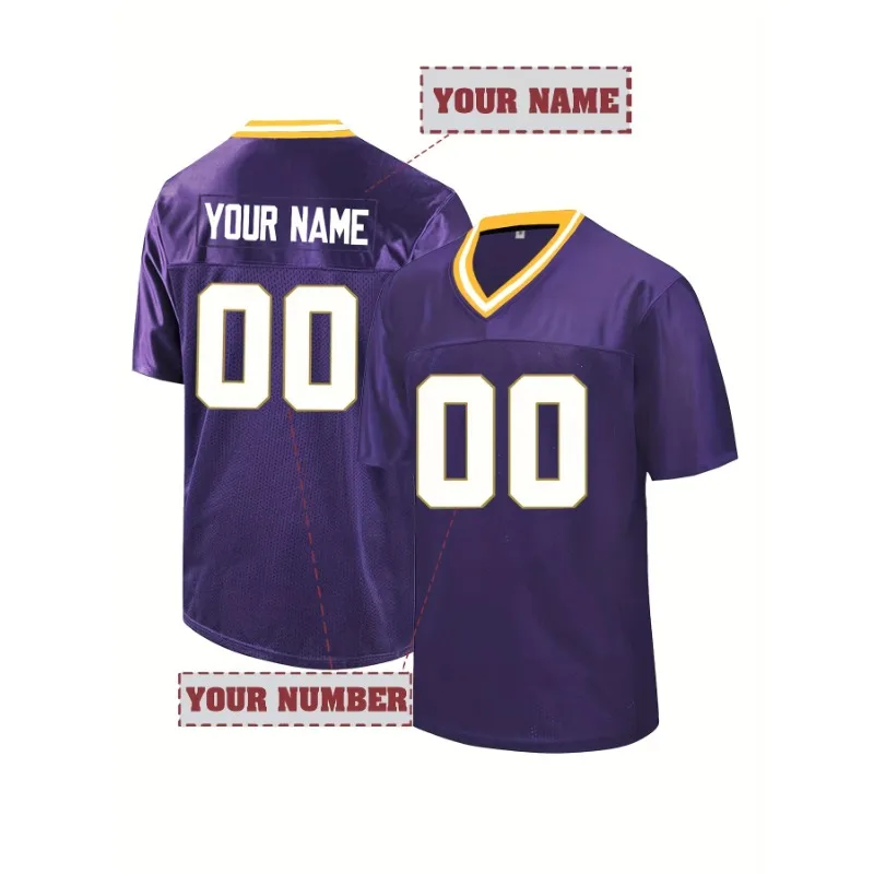 

Customized Name And Number Men's Embroidered American Football Jersey Minnesota Purple V-Neck Retro Mesh Short Sleeved Shirt