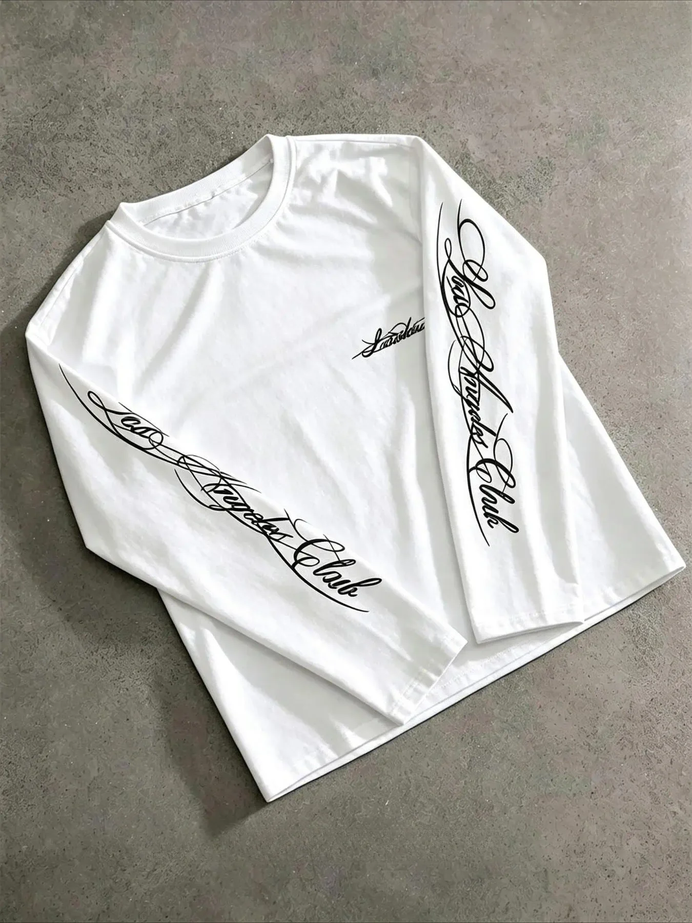 Unisex Chicano Cursive Script Graphic Long Sleeve T Shirt Men Women West Coast Streetwear Tattoo Print Crew Neck Casual Tee Top