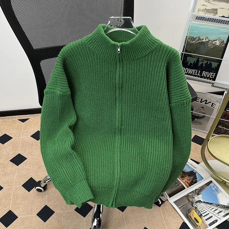 سترة شتوية محبوكة للرجال Jaet Thiened سترة كاجوال بياقة واقفة معطف تريكو صوفي دافئ مزخرف بسحاب... #3