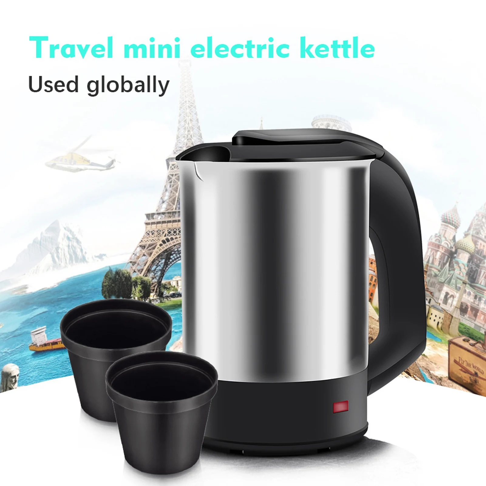 Electric Kettle 0.5L Mini Electric Kettle Water Boiler Stainless Steel Automatic Power Off Portable Travel Kettle Pot EU 220V