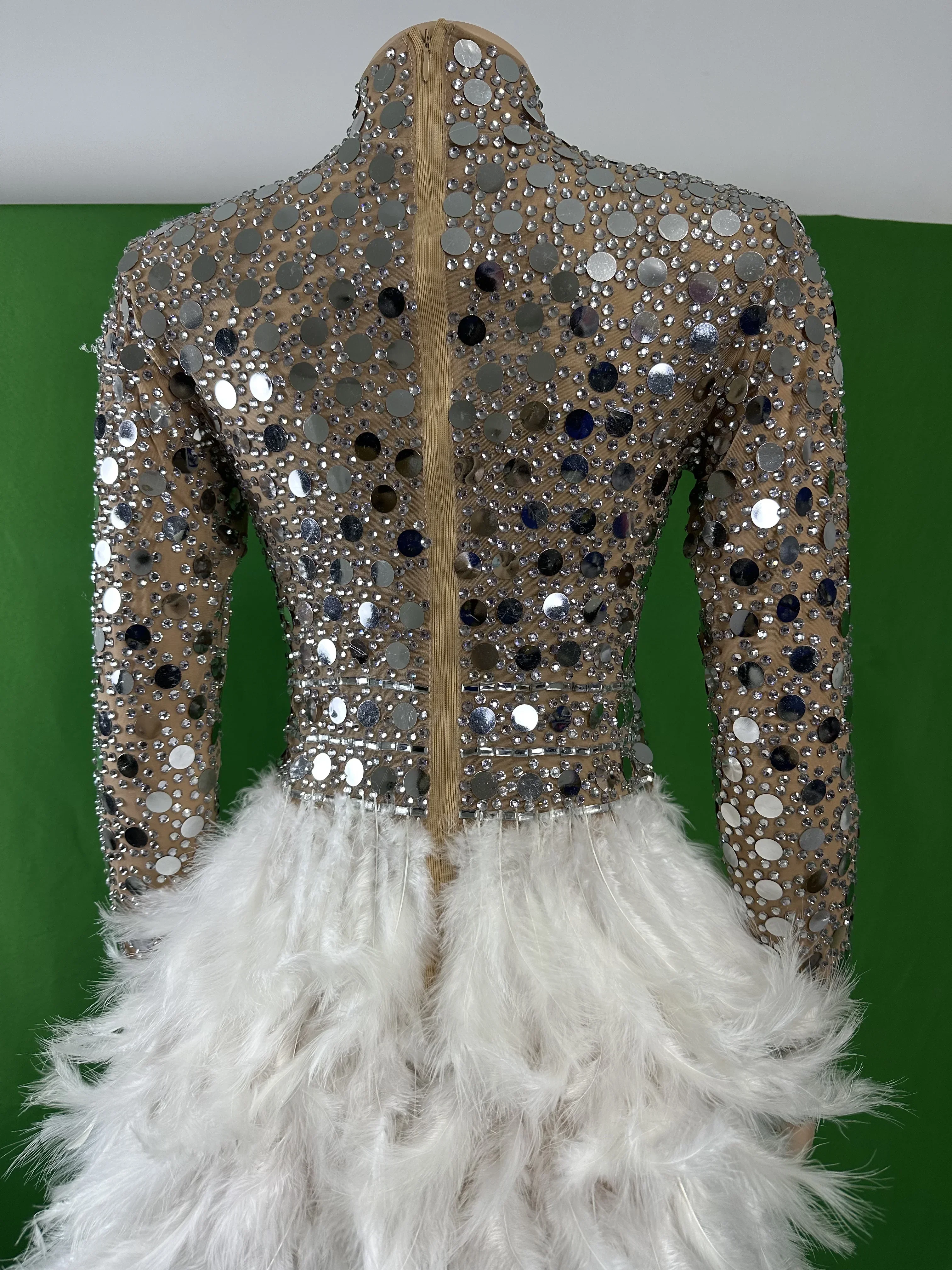 Brillant argent femmes strass robe paillettes anniversaire scène porter chanteur glisser reine tenue Performance Costume Rave carnaval