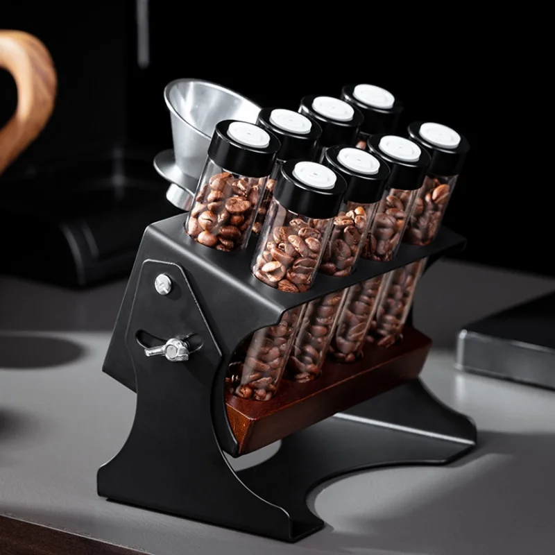 

Coffee Bean Tasting Kit: Sealed Canister Set with One-Way Valve on Adjustable Display Rack,Home Barista Coffee Storage Organizer